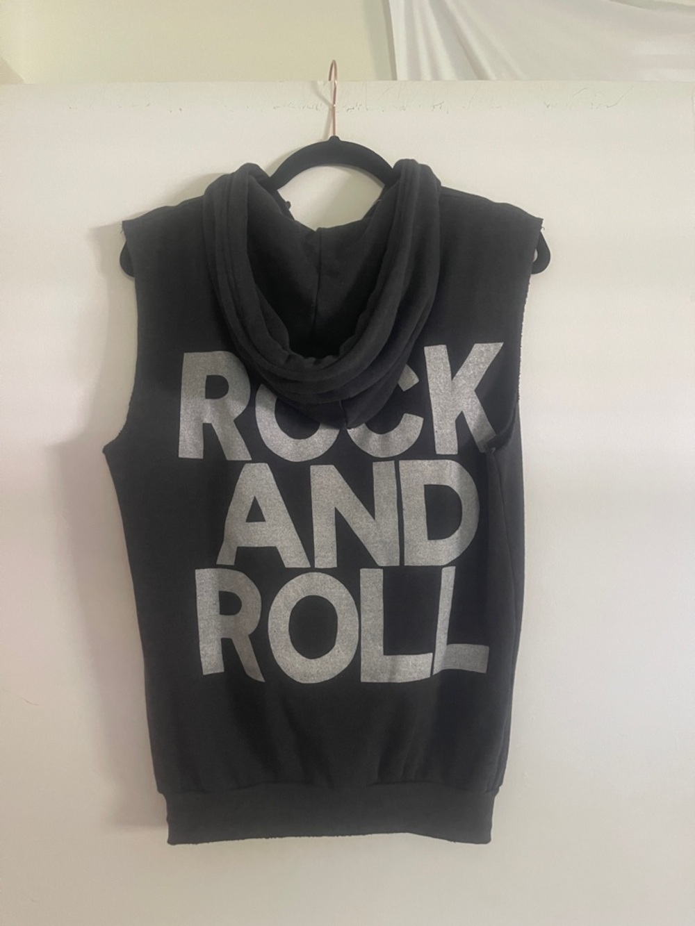 Aviator Nation Black Sleeveless Hoodie with Silver "ROCK AND ROLL" Print